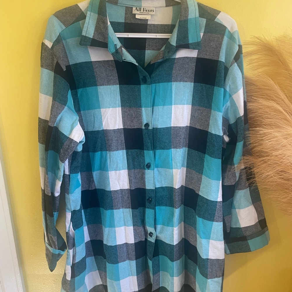 All Hours Plaid Button-Up Shirt in Blue and Black